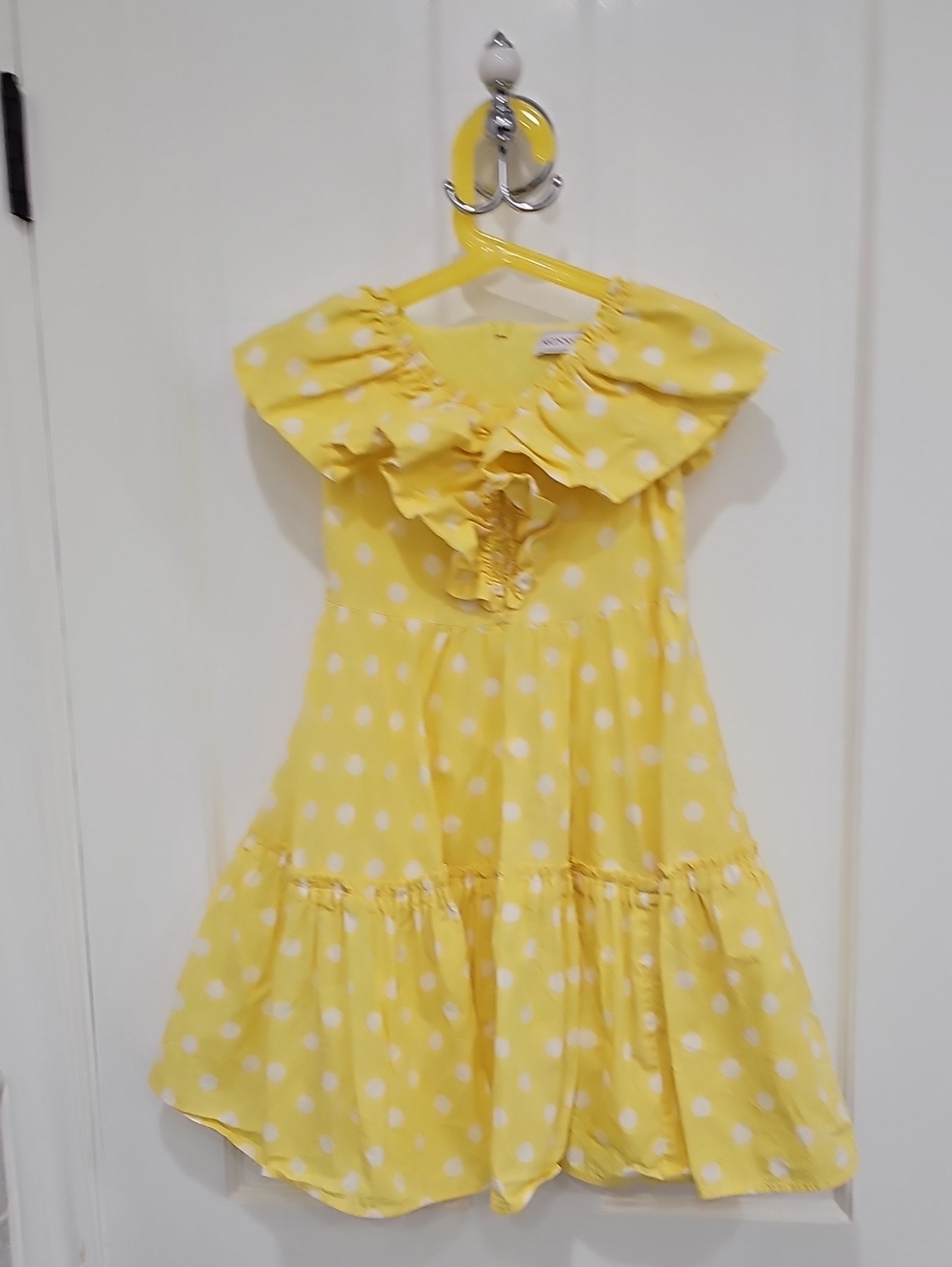 MonnaLisa Yellow and White Polka Dot Ruffle Dress
